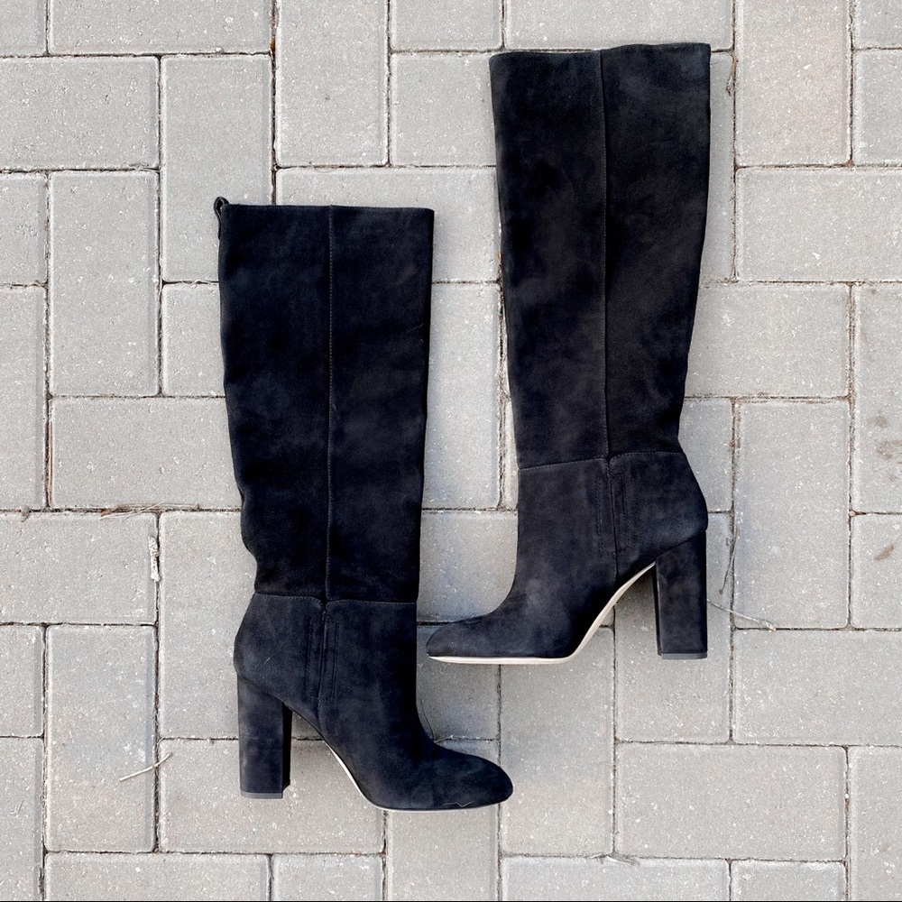 Sam Edelman knee high black suede heels boots